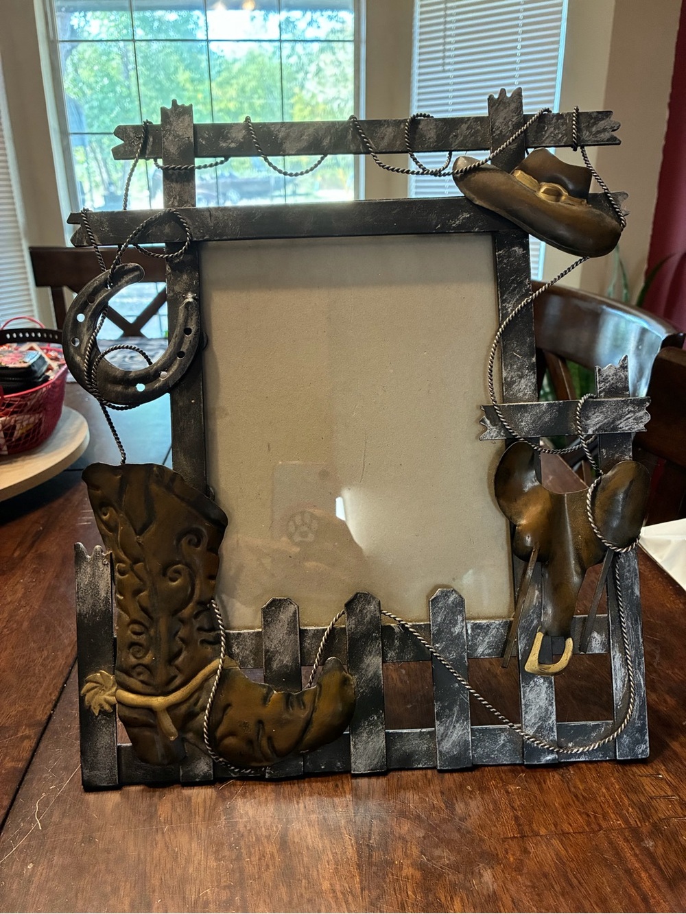 Rustic Cowboy Boot Photo Frame - Brown Accent - 8x10 made of metal